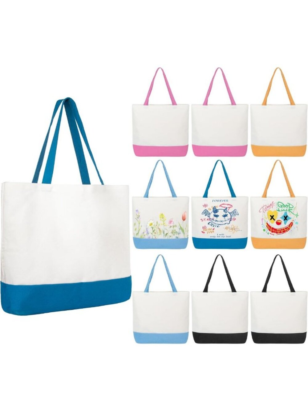 Large 12 oz Cotton Canvas Tote Bag - Durable, Eco-Friendly Shopping Bag 18x15